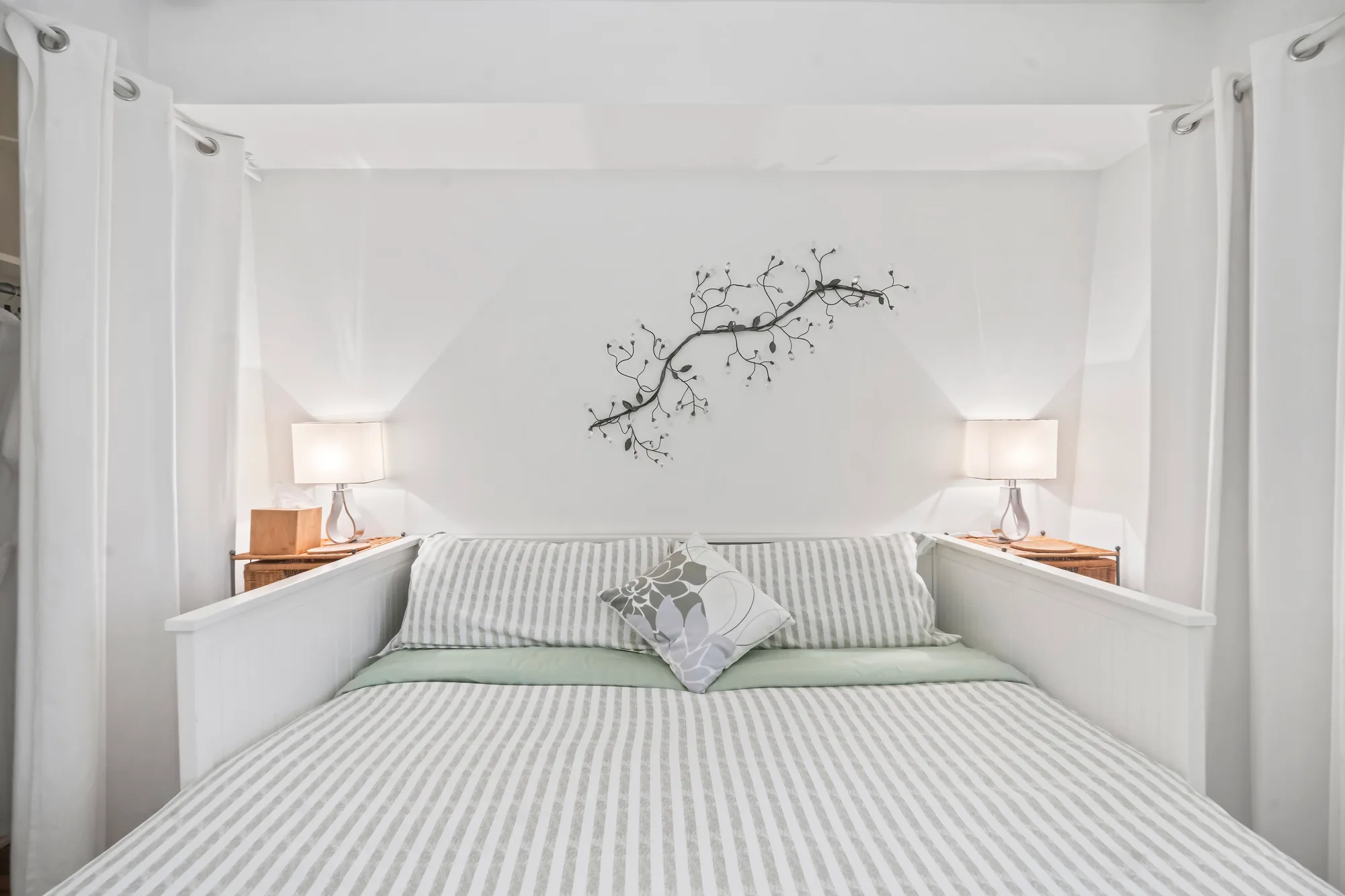 Cozy furnished bedroom filmed for an Airbnb listing video walkthrough in Baltimore