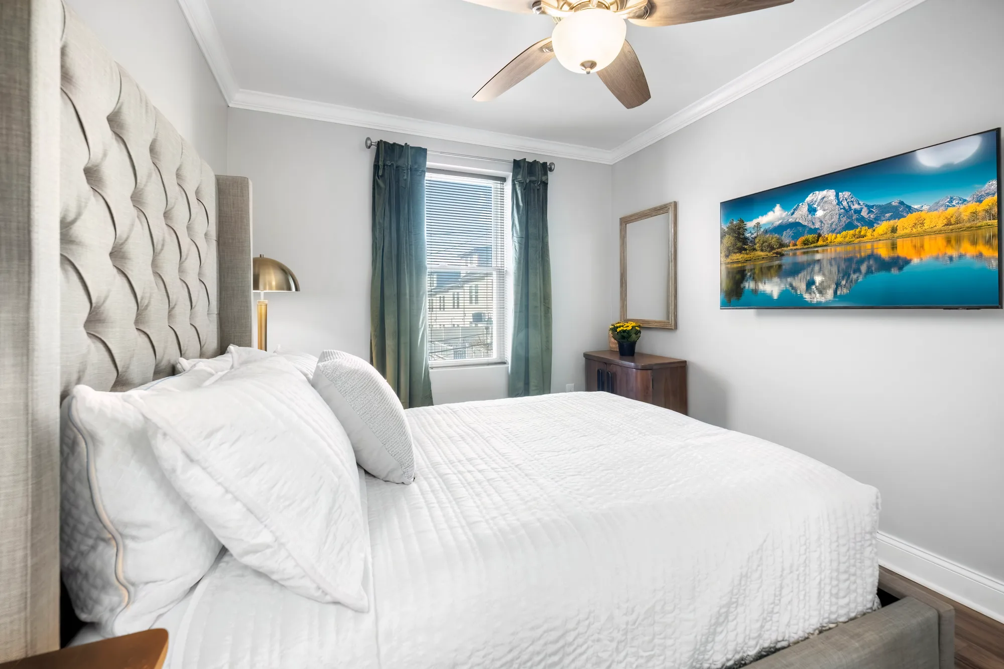 Staged primary bedroom, residential real estate photography for a Baltimore home listing delivered in 24 to 48 hours