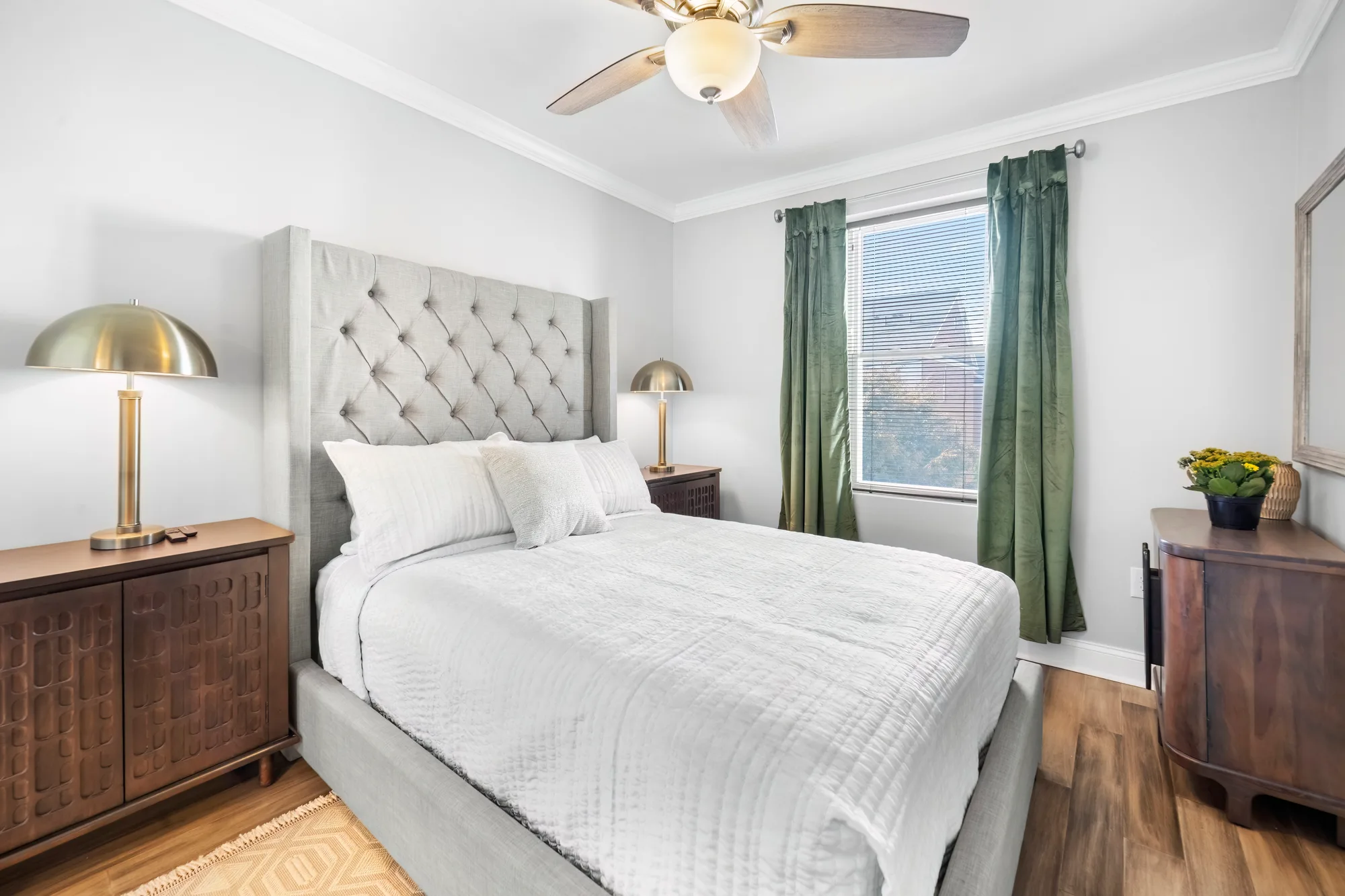 Bedroom with daylight balanced against interior light using five-stage HDR real estate photography in New York City